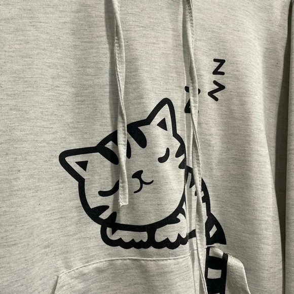 Cat Sleeping Hoodie Grey with Black Size Medium Cat Ears Hood - Picture 2 of 5